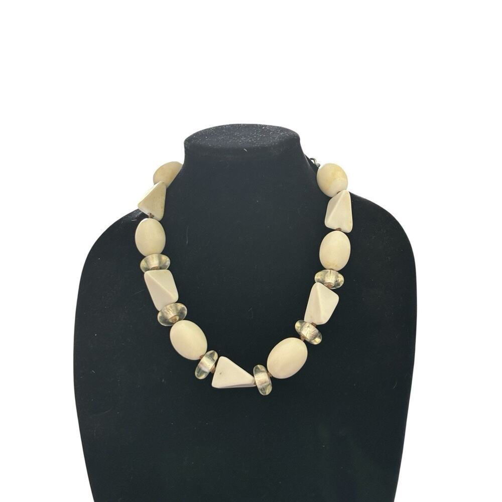 Chicos White & Clear Beaded Chunky Statement Necklace Lucite Fashion Heavy Vtg
